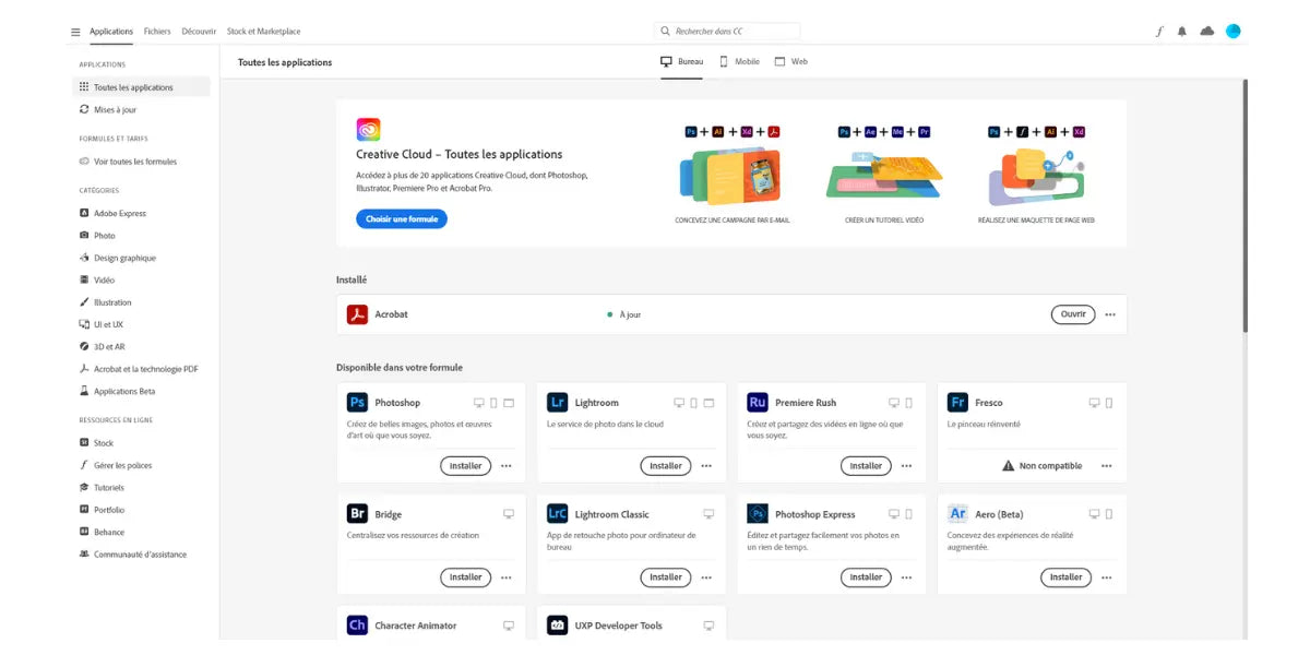 Adobe Creative Cloud 1 an - 100 go OneKey Store