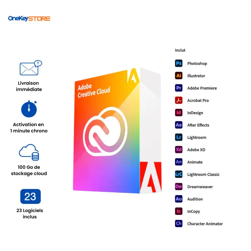 Adobe Creative Cloud Pro Abonnement 1 an + 100 go de stockage offert OneKey Store